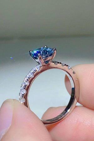 Futuristic Platinum-Plated 1 Carat Blue Moissanite Ring - MXSTUDIO.COM