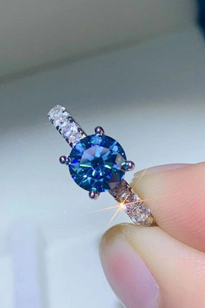 Futuristic Platinum-Plated 1 Carat Blue Moissanite Ring - MXSTUDIO.COM