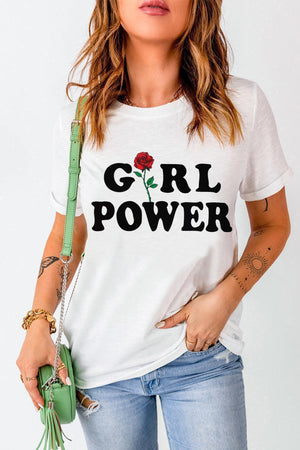 GIRL POWER Rose White Graphic Tee - MXSTUDIO.COM