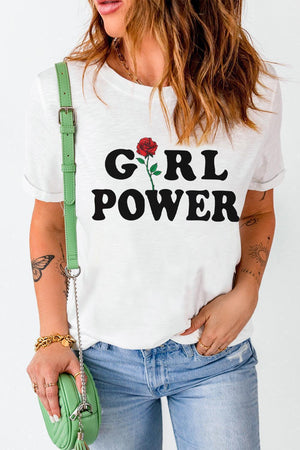 GIRL POWER Rose White Graphic Tee - MXSTUDIO.COM