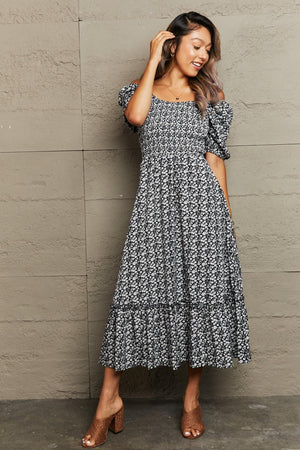 Gentle Charm Floral Off The Shoulder Midi Dress - MXSTUDIO.COM