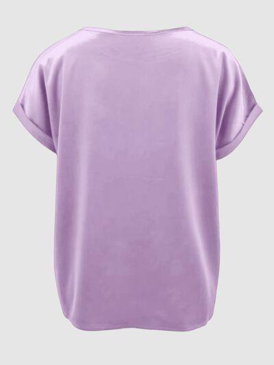 a women's purple top with short sleeves