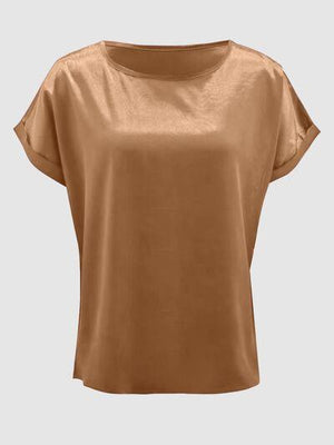 a women's tan top with short sleeves
