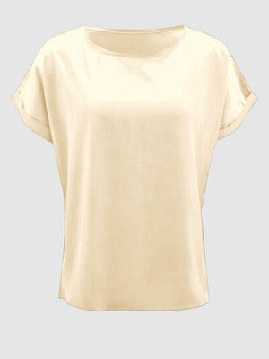 a women's top with short sleeves and a round neck