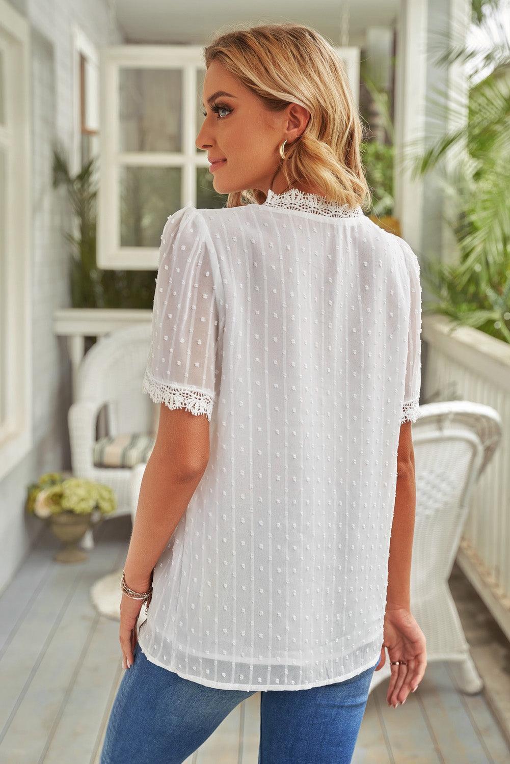 Gentle Lady Short Sleeve V Neck Blouse - MXSTUDIO.COM