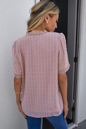 Gentle Lady Short Sleeve V Neck Blouse - MXSTUDIO.COM