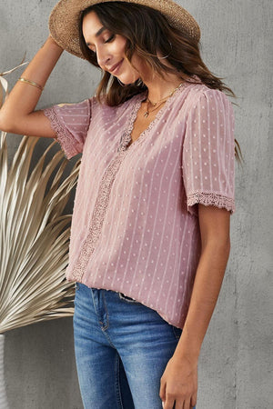 Gentle Lady Short Sleeve V Neck Blouse - MXSTUDIO.COM