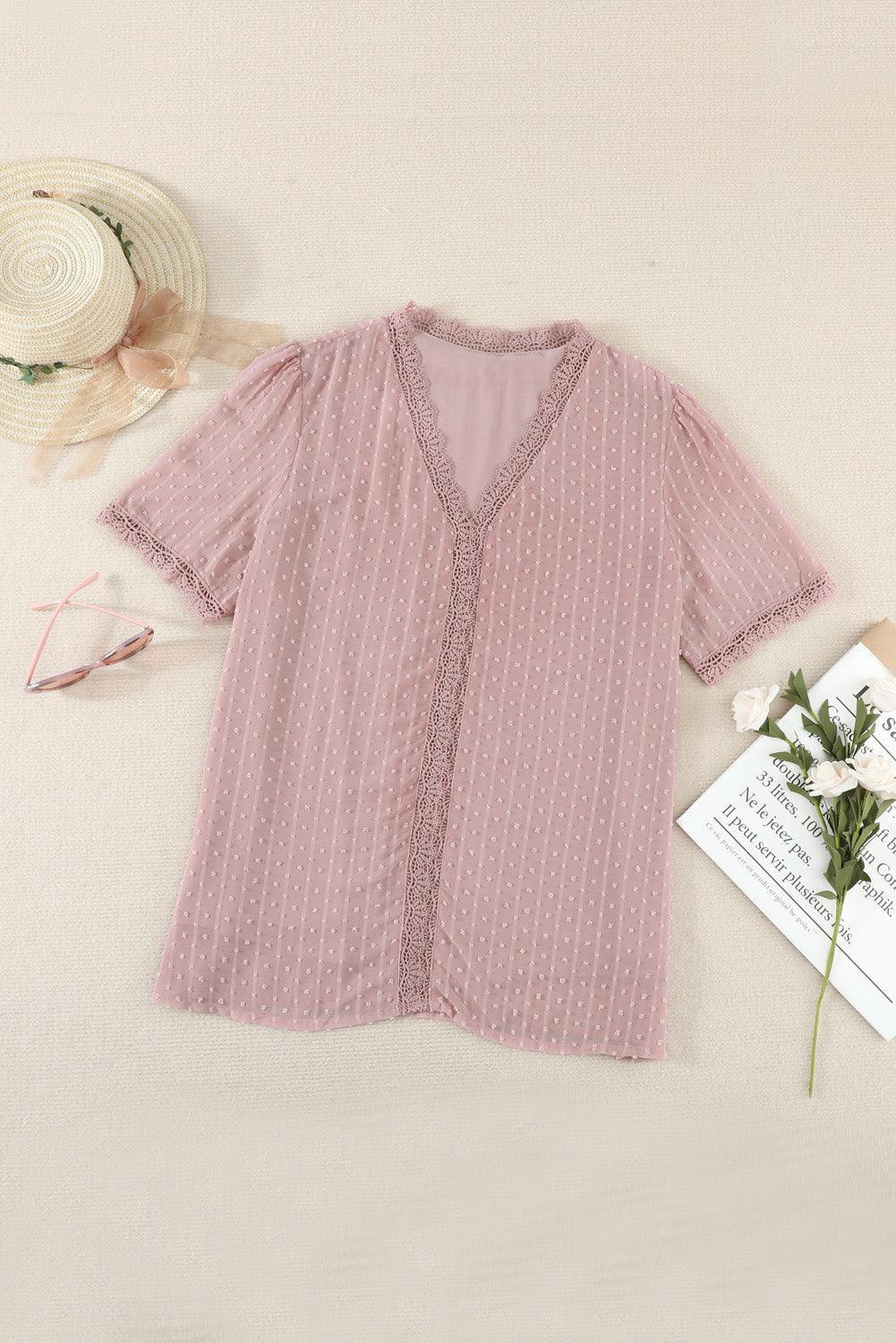 Gentle Lady Short Sleeve V Neck Blouse - MXSTUDIO.COM