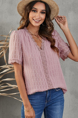 Gentle Lady Short Sleeve V Neck Blouse - MXSTUDIO.COM