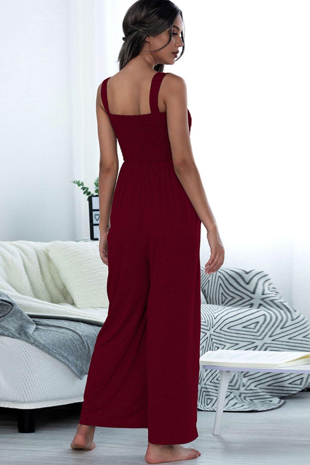 Gentle Sleeveless Wide Leg Square Neck Jumpsuit - MXSTUDIO.COM