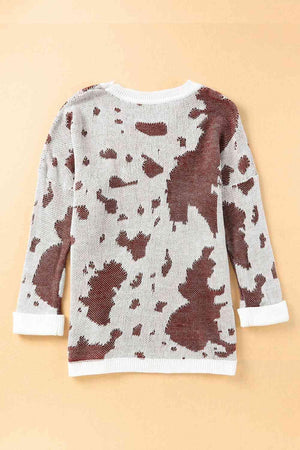 Gently Cozy Crew Neck Cow Print Sweater-MXSTUDIO.COM