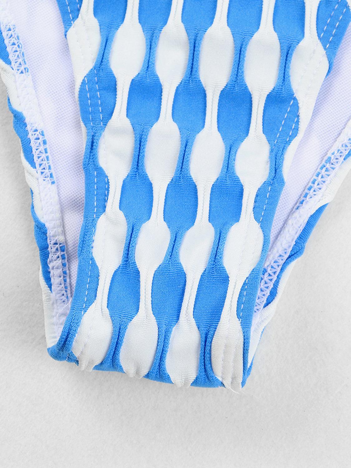 a close up of a blue and white cloth