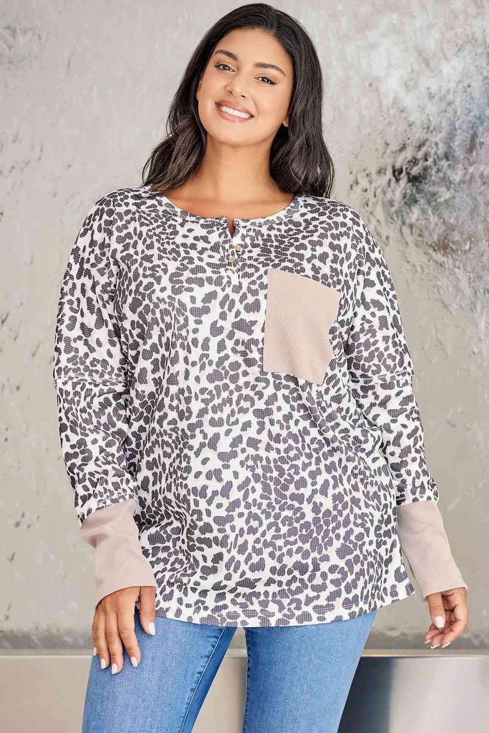 Get Ahead Long Sleeve Plus Size Leopard Sweatshirt - MXSTUDIO.COM