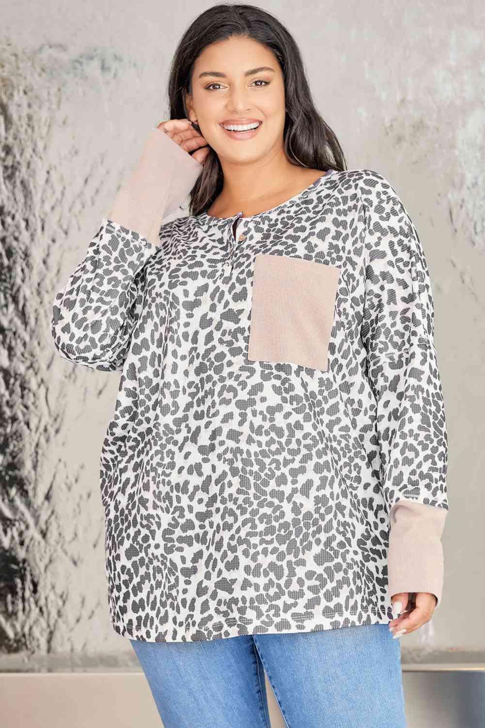 Get Ahead Long Sleeve Plus Size Leopard Sweatshirt - MXSTUDIO.COM