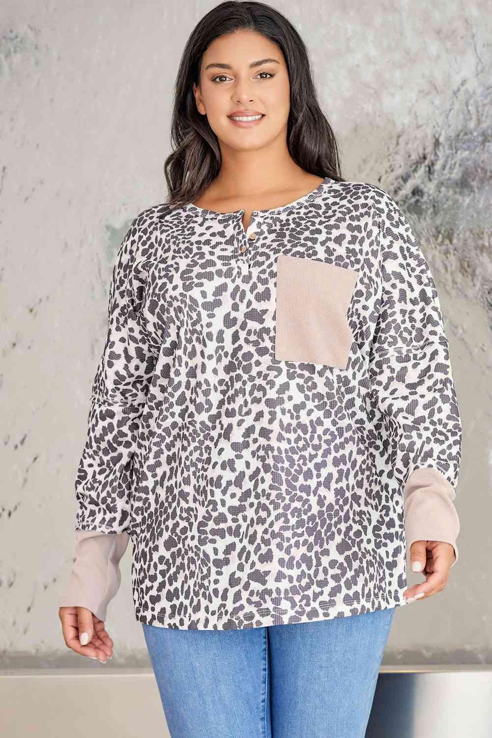 Get Ahead Long Sleeve Plus Size Leopard Sweatshirt - MXSTUDIO.COM