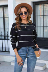 Get Comfy Ribbed Knit Striped Crewneck Sweater - MXSTUDIO.COM