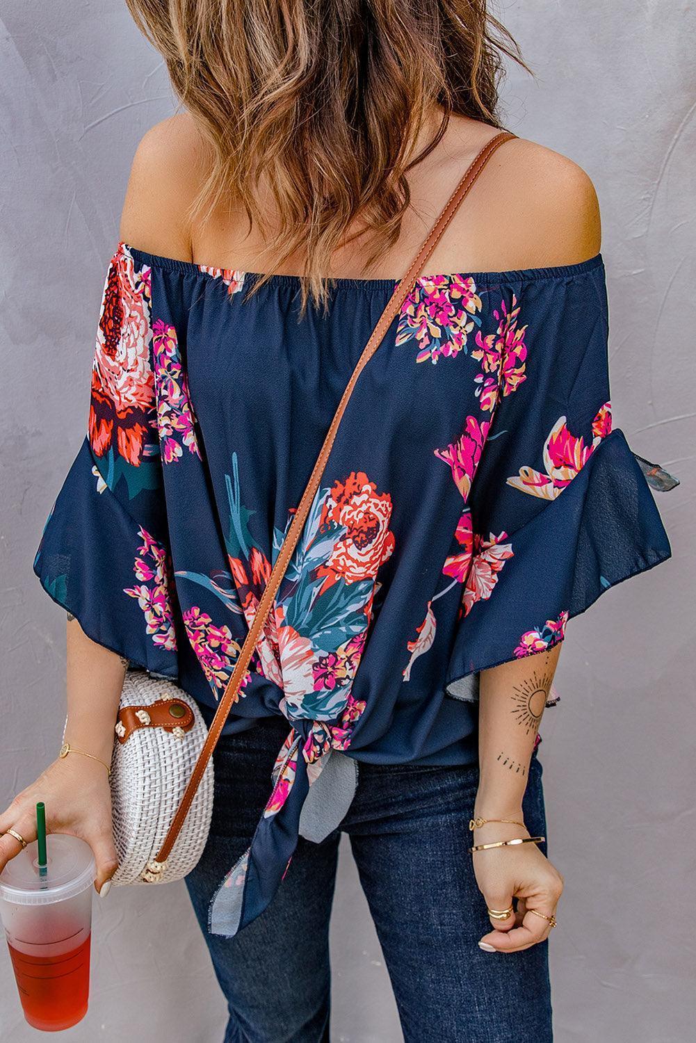 Get Going Printed Off Shoulder Blouse - MXSTUDIO.COM