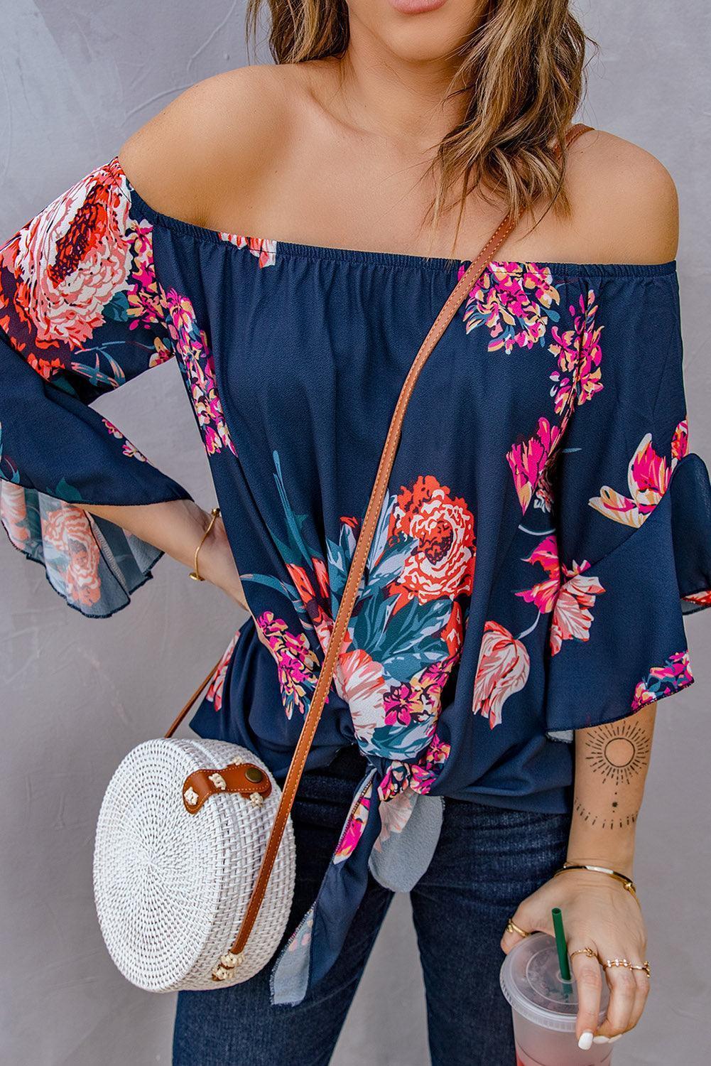 Get Going Printed Off Shoulder Blouse - MXSTUDIO.COM