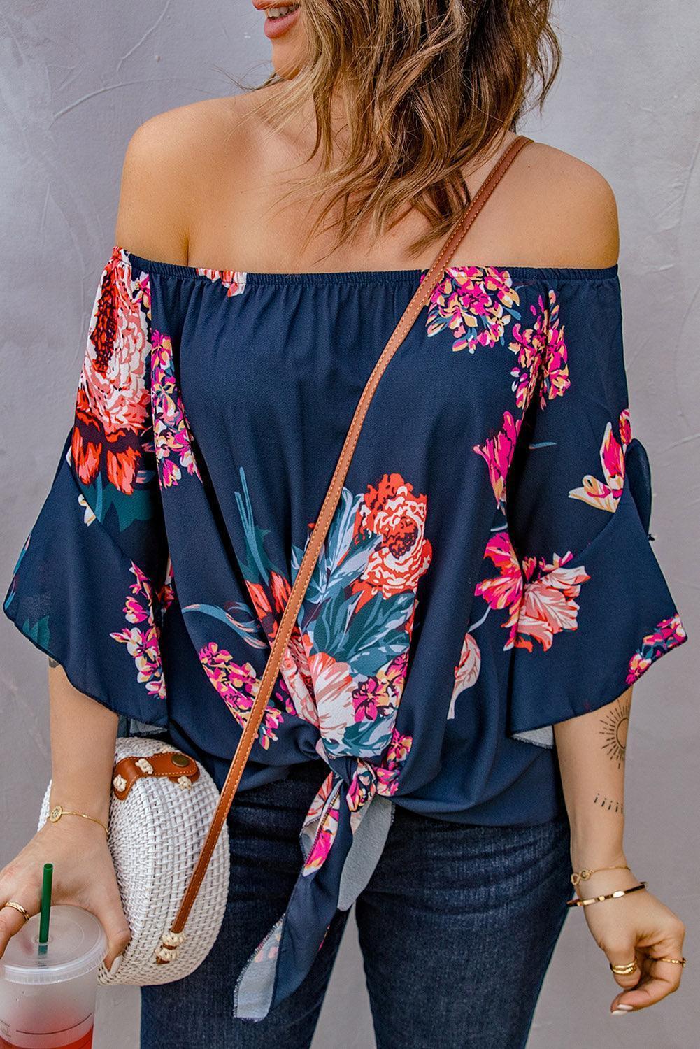 Get Going Printed Off Shoulder Blouse - MXSTUDIO.COM