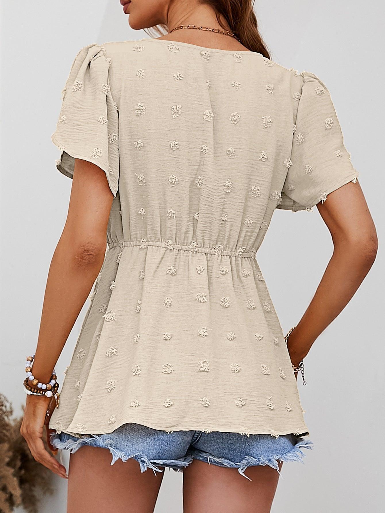 Get Going Swiss Dot Peplum Blouse - MXSTUDIO.COM