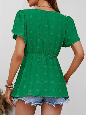 Get Going Swiss Dot Peplum Blouse - MXSTUDIO.COM