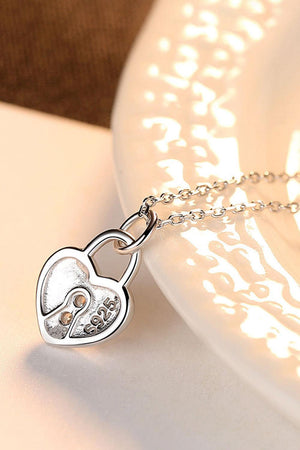 Get Inspired 925 Sterling Silver Heart Lock Necklace - MXSTUDIO.COM