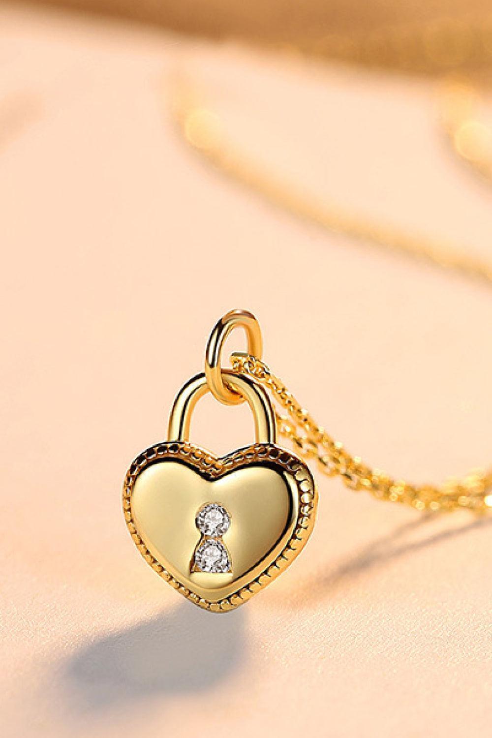 Get Inspired 925 Sterling Silver Heart Lock Necklace - MXSTUDIO.COM