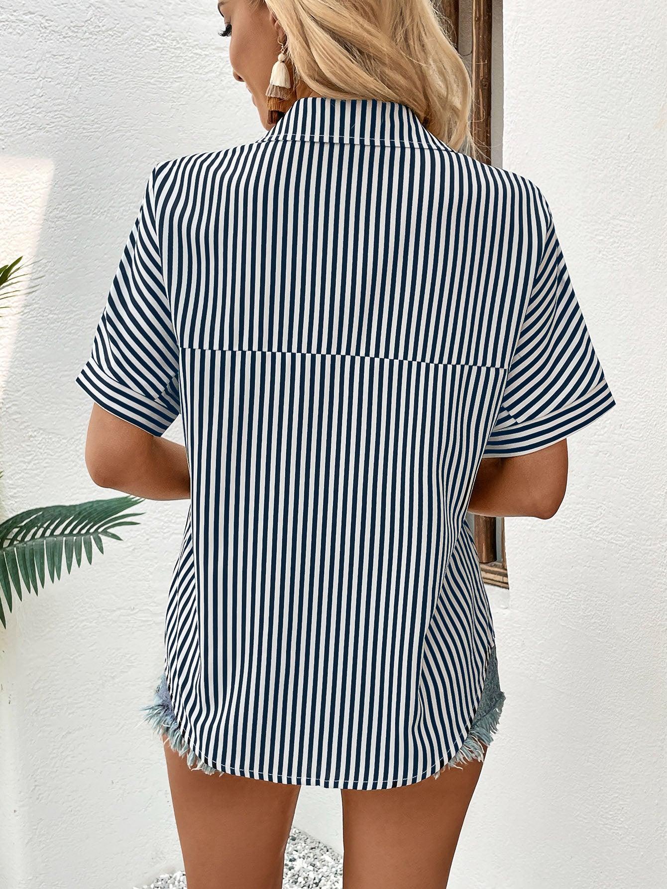 Get Moving Collared Striped Blouse - MXSTUDIO.COM