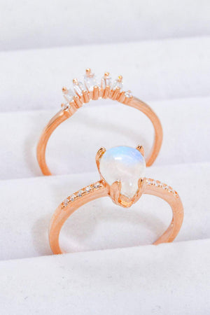 Get Praised Moonstone And Zircon 2 Piece Ring Set - MXSTUDIO.COM