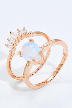 Get Praised Moonstone And Zircon 2 Piece Ring Set - MXSTUDIO.COM