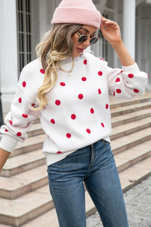 Get Spotted Ribbed Knit Polka Dot Sweater - MXSTUDIO.COM