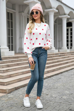 Get Spotted Ribbed Knit Polka Dot Sweater - MXSTUDIO.COM