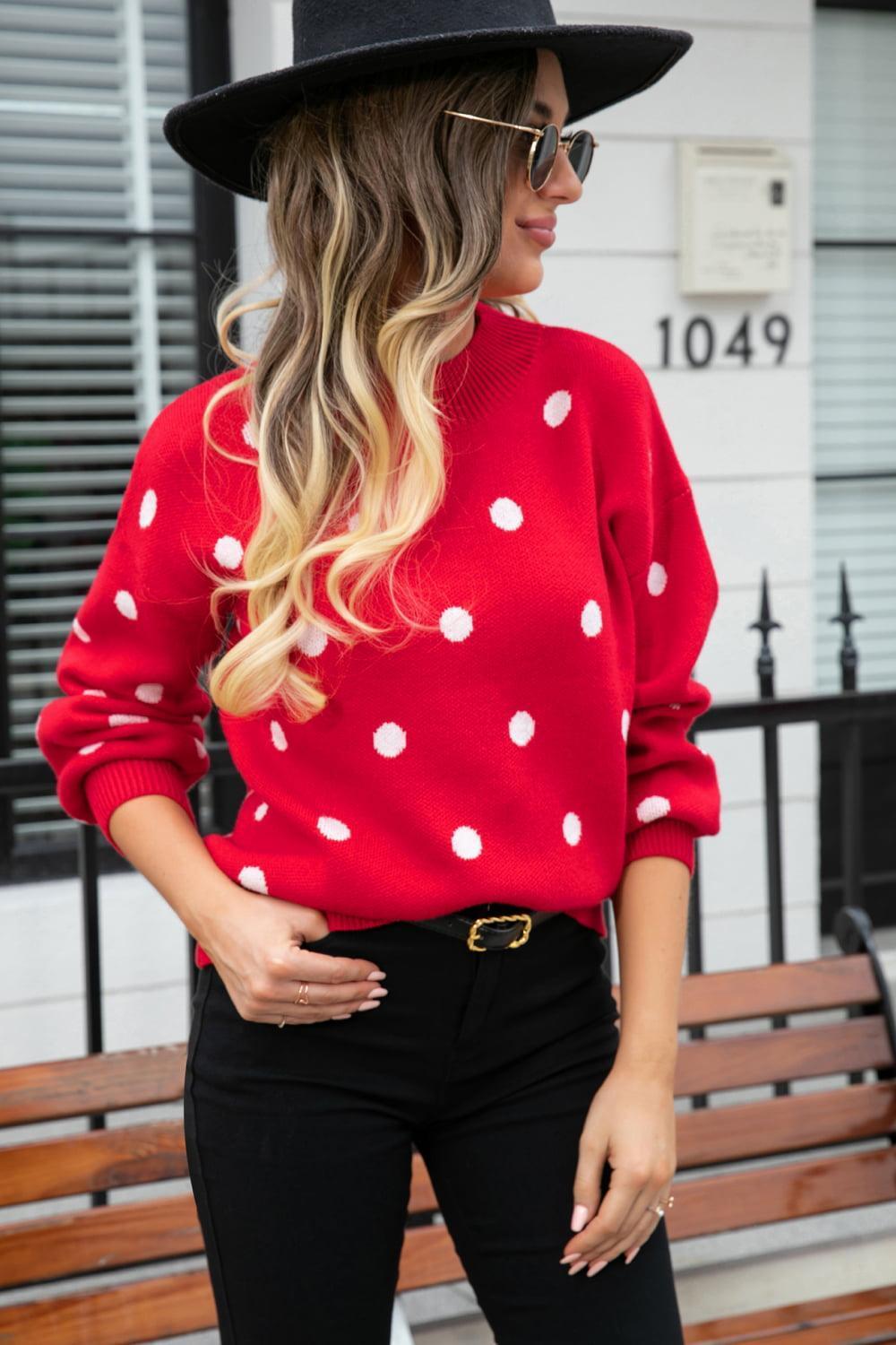 Get Spotted Ribbed Knit Polka Dot Sweater - MXSTUDIO.COM