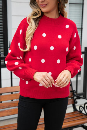 Get Spotted Ribbed Knit Polka Dot Sweater - MXSTUDIO.COM