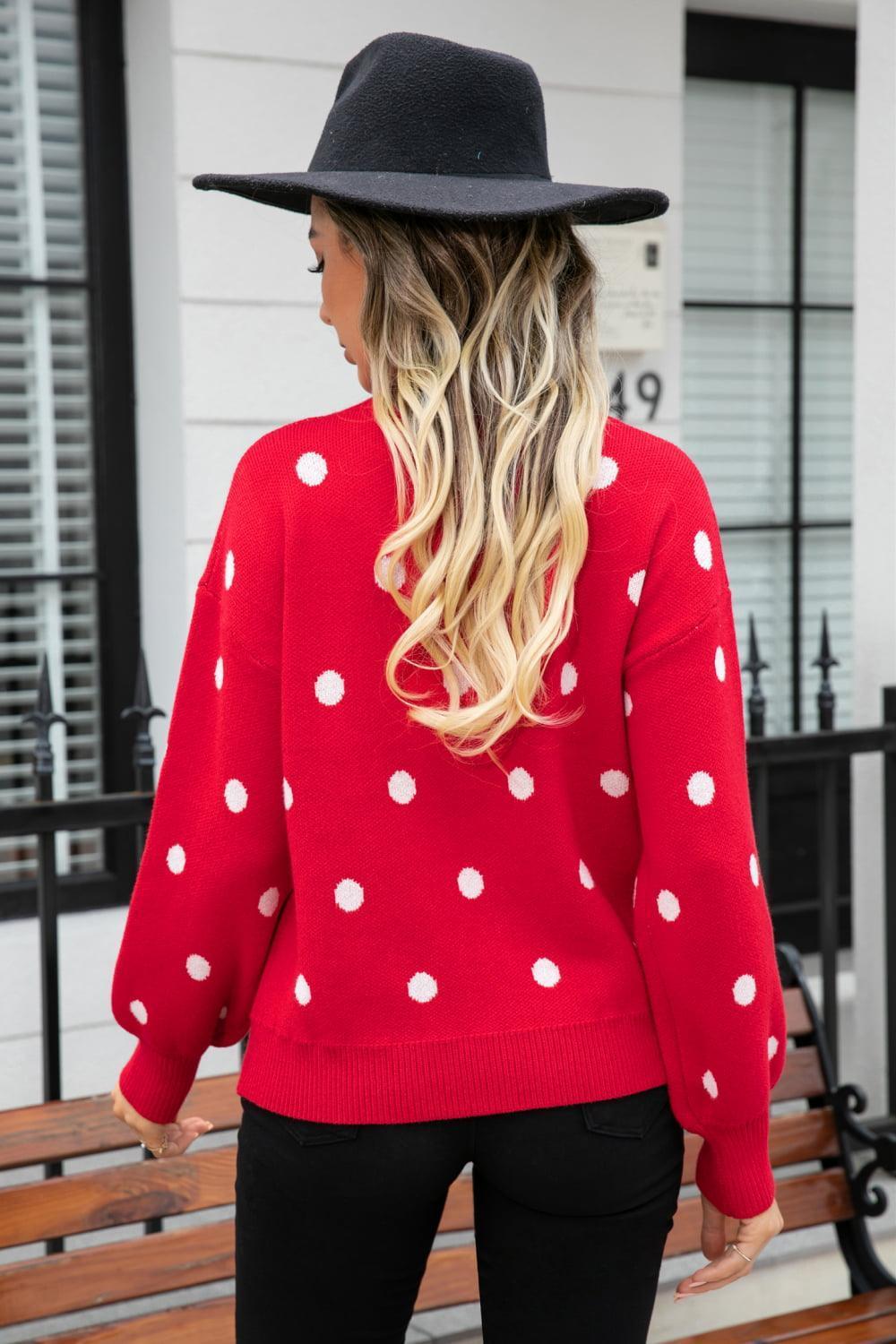 Get Spotted Ribbed Knit Polka Dot Sweater - MXSTUDIO.COM