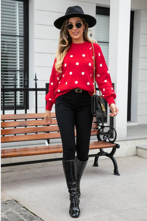 Get Spotted Ribbed Knit Polka Dot Sweater - MXSTUDIO.COM