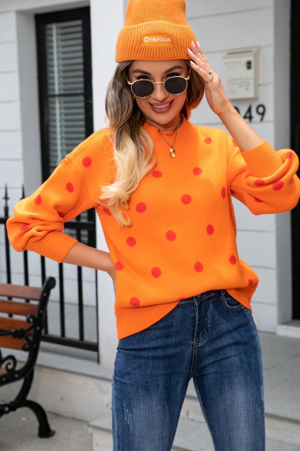 Get Spotted Ribbed Knit Polka Dot Sweater - MXSTUDIO.COM