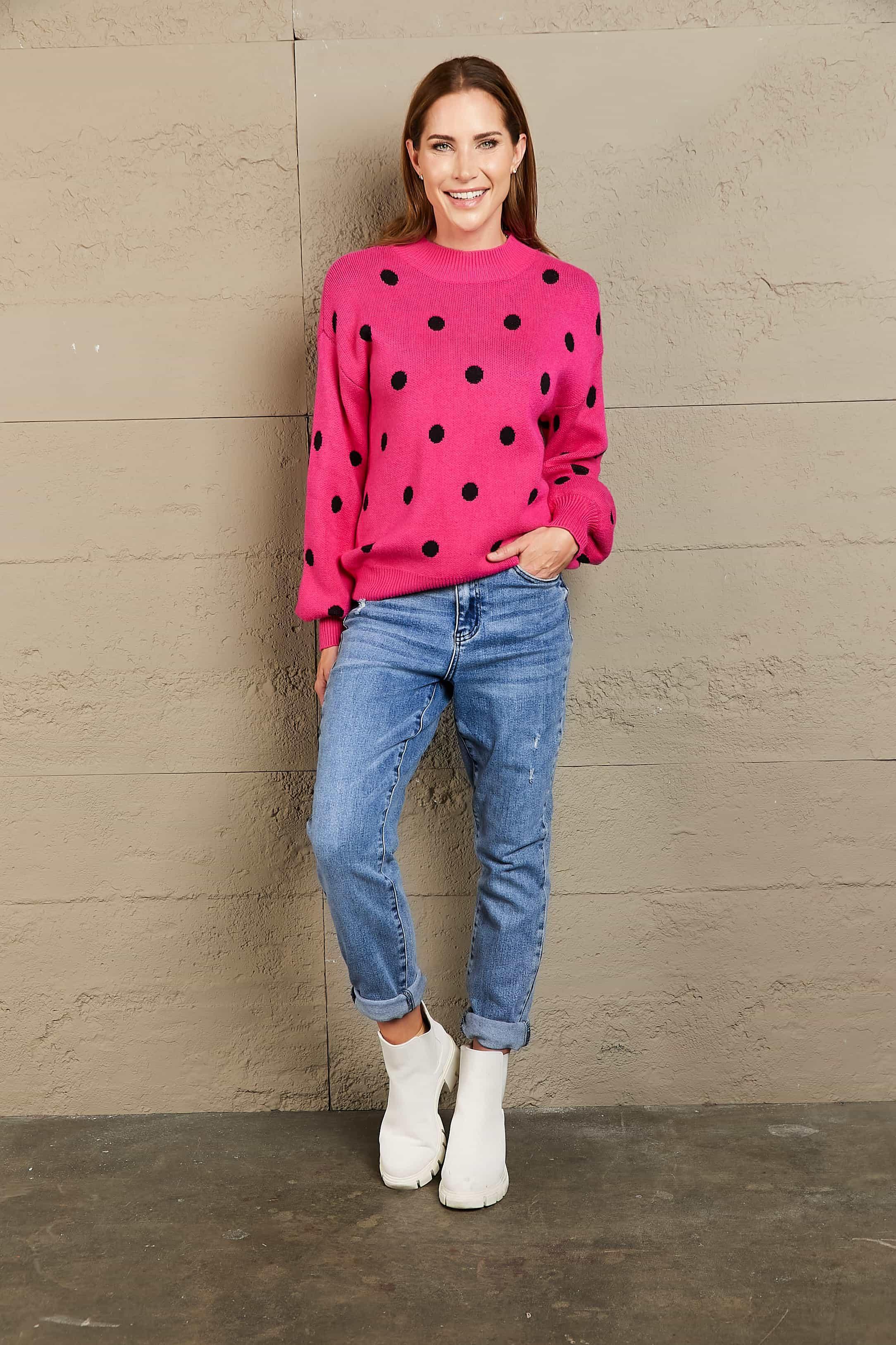 Get Spotted Ribbed Knit Polka Dot Sweater - MXSTUDIO.COM