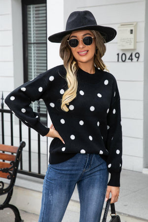 Get Spotted Ribbed Knit Polka Dot Sweater - MXSTUDIO.COM