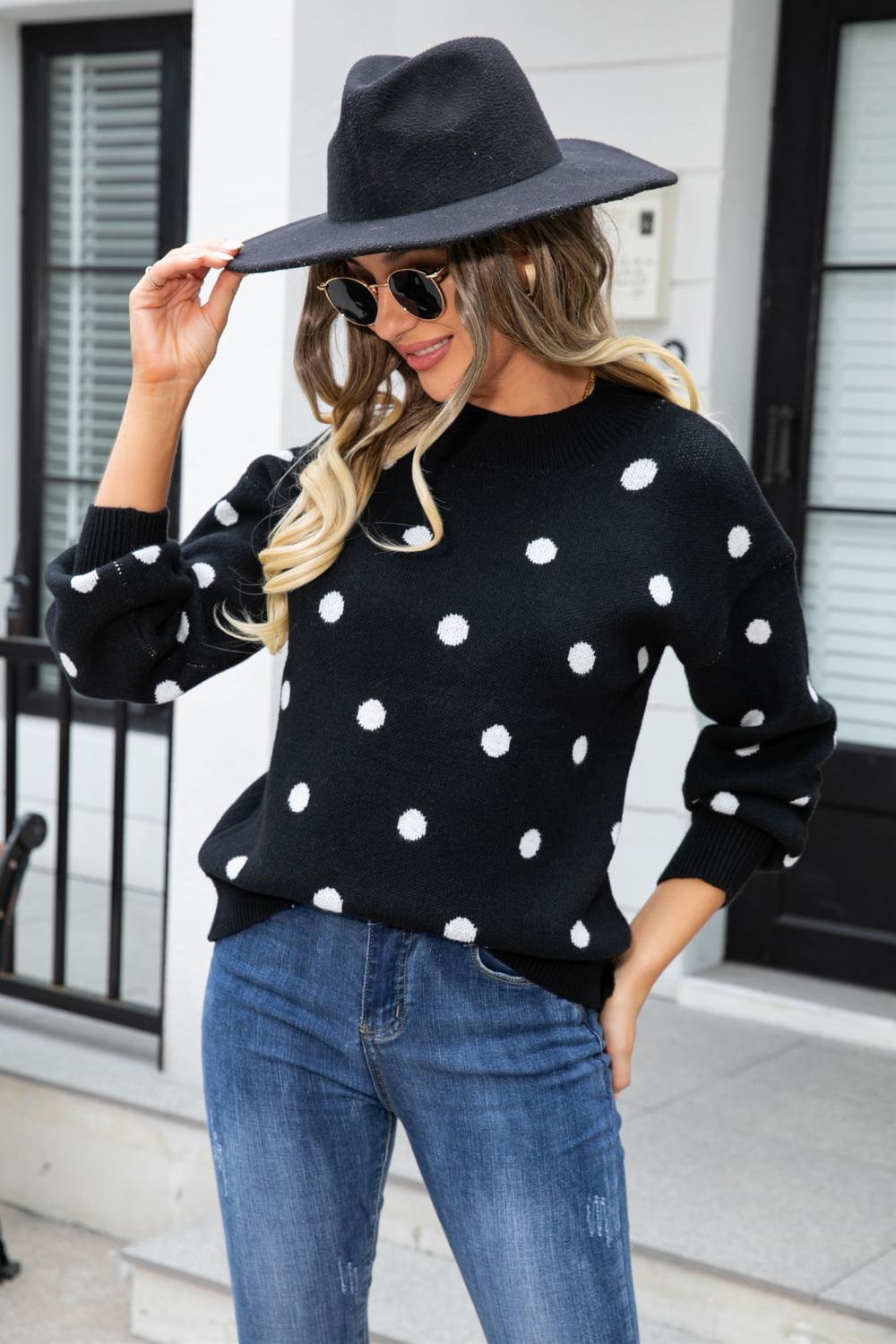 Get Spotted Ribbed Knit Polka Dot Sweater - MXSTUDIO.COM