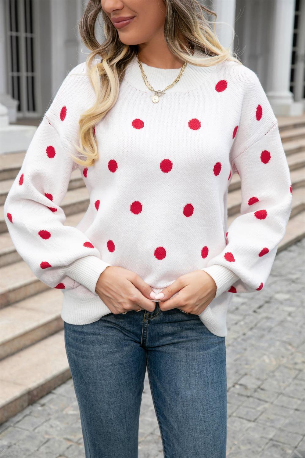 Get Spotted Ribbed Knit Polka Dot Sweater - MXSTUDIO.COM