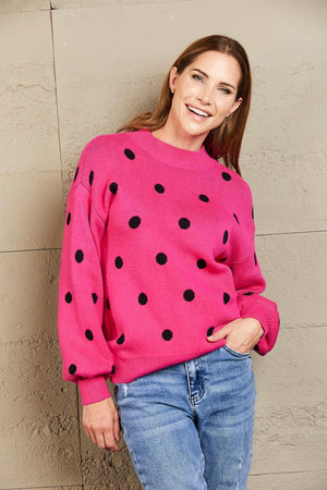 Get Spotted Ribbed Knit Polka Dot Sweater - MXSTUDIO.COM