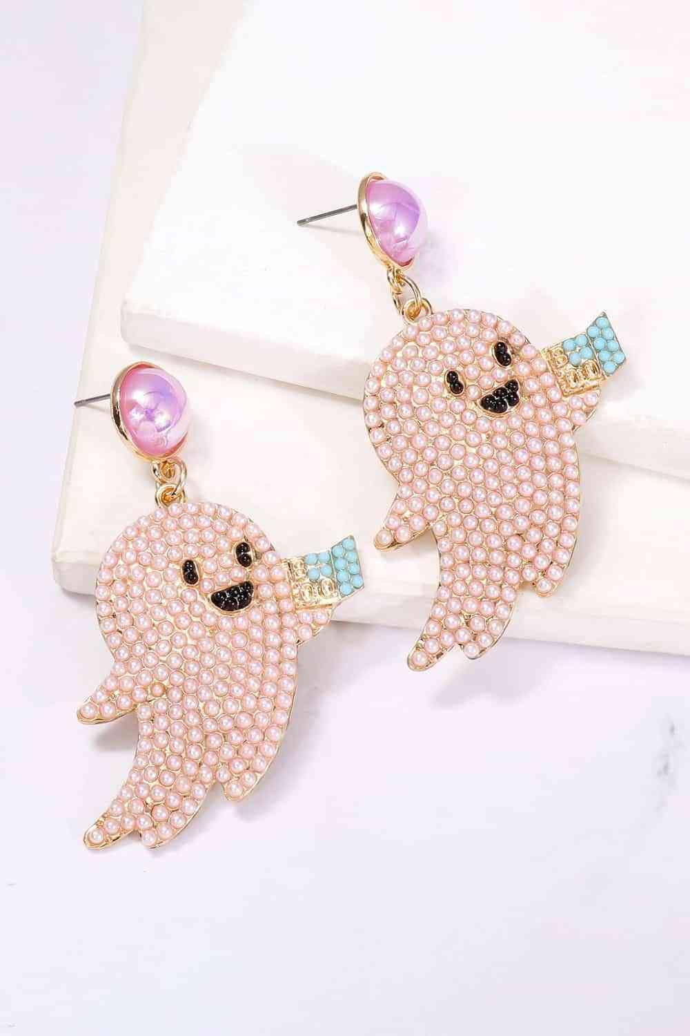 Ghost Shape Synthetic Dangling Pearl Earrings-MXSTUDIO.COM