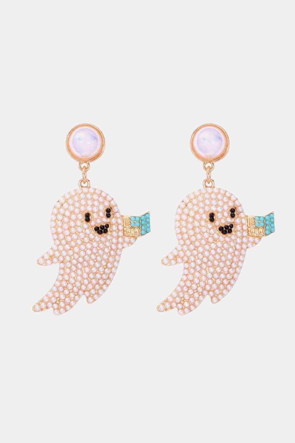 Ghost Shape Synthetic Dangling Pearl Earrings-MXSTUDIO.COM