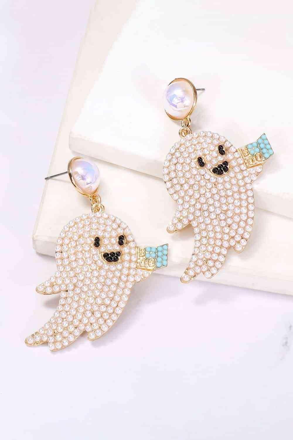 Ghost Shape Synthetic Dangling Pearl Earrings-MXSTUDIO.COM