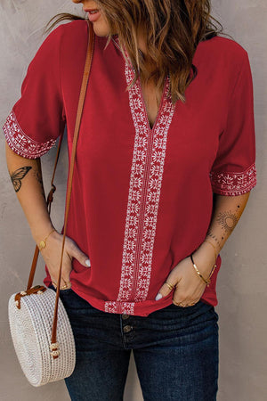 Girl Next Door Notched Neck Embroidered Blouse - MXSTUDIO.COM