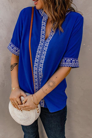 Girl Next Door Notched Neck Embroidered Blouse - MXSTUDIO.COM