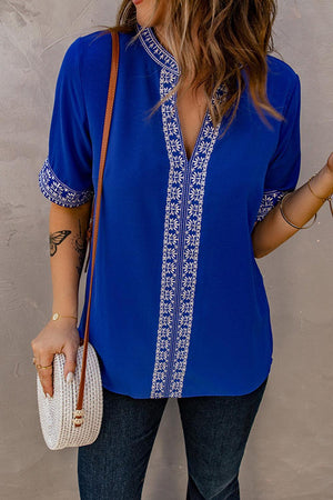 Girl Next Door Notched Neck Embroidered Blouse - MXSTUDIO.COM