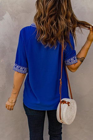 Girl Next Door Notched Neck Embroidered Blouse - MXSTUDIO.COM