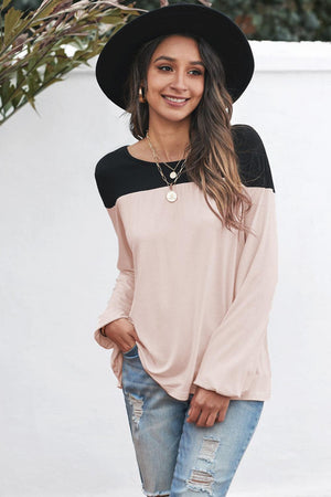 Girly Color Block Balloon Sleeve Blouse - MXSTUDIO.COM